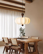Japandi Fabric Pendant Light with Walnut Wood and Silk Shade