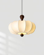 Japandi Fabric Pendant Light with Walnut Wood and Silk Shade