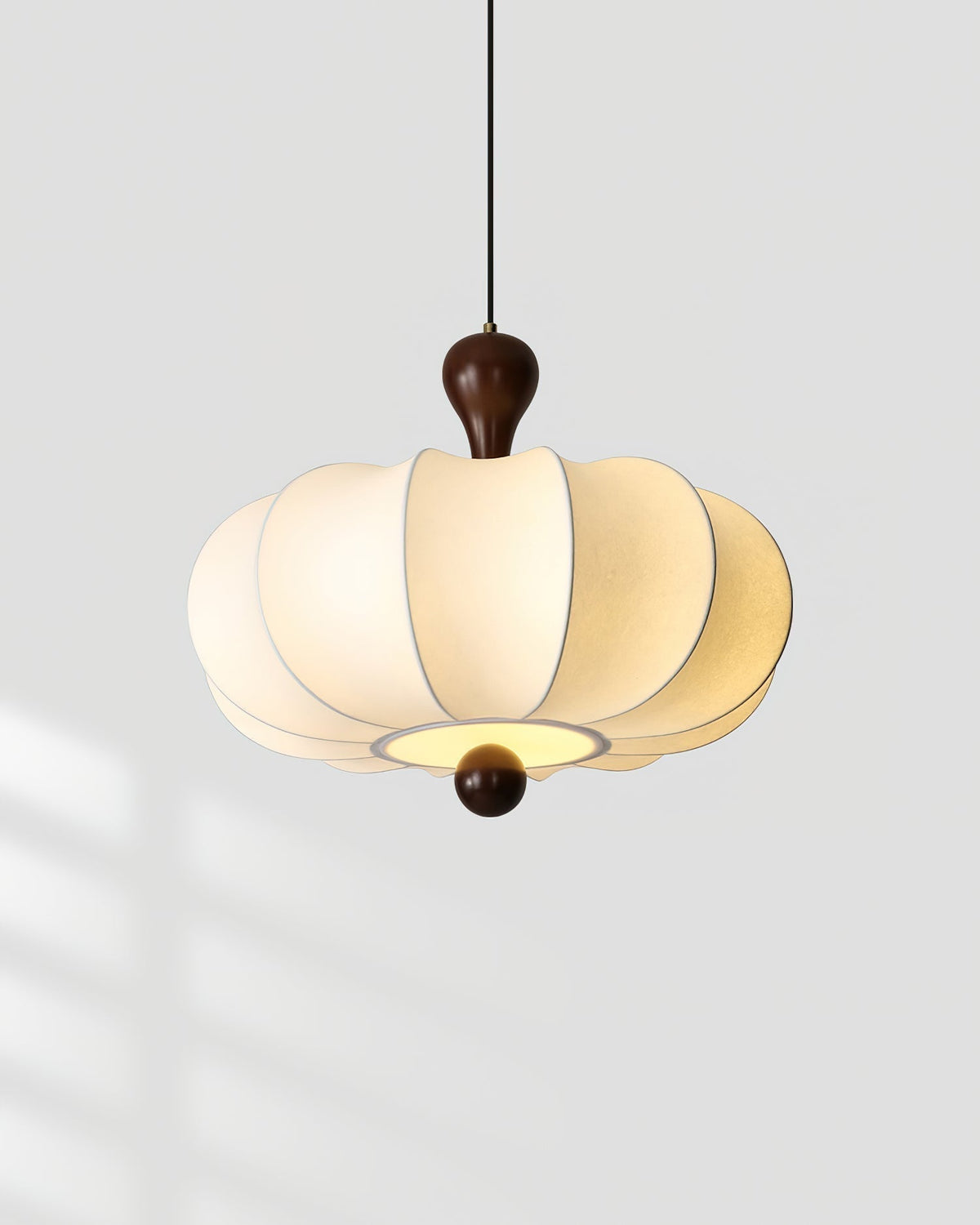 Japandi Fabric Pendant Light with Walnut Wood and Silk Shade
