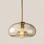 Glass Drop Pendant Light with Brass Stem