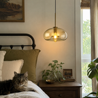 Glass Drop Pendant Light with Brass Stem