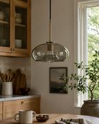 Glass Drop Pendant Light with Brass Stem