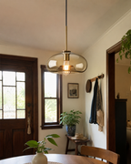 Glass Drop Pendant Light with Brass Stem