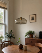 Glass Drop Pendant Light with Brass Stem