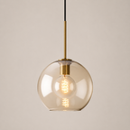 Glass Globe Pendant Light with Brass Stem