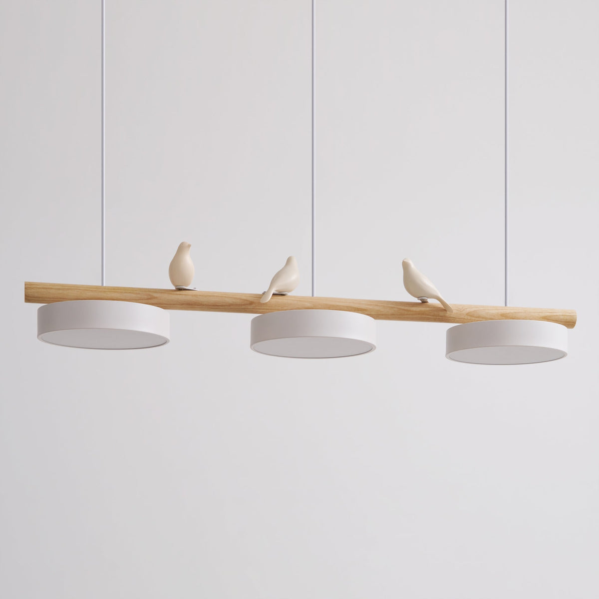Bird Pendant Light Wood Branch 3-Light Linear Scandinavian