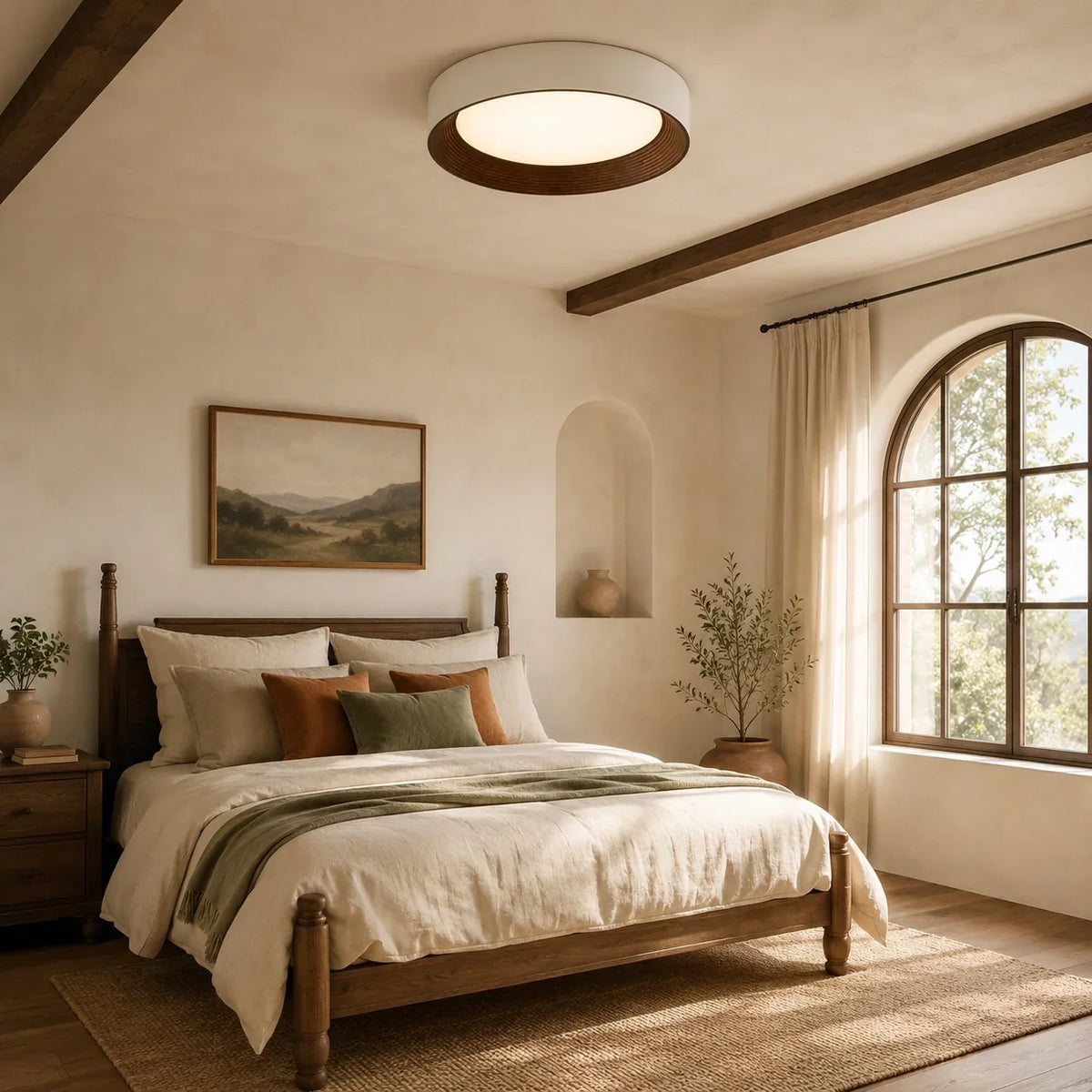 LED Flush Mount Ceiling Light Round Wood