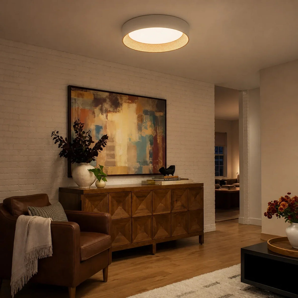 LED Flush Mount Ceiling Light Round Wood