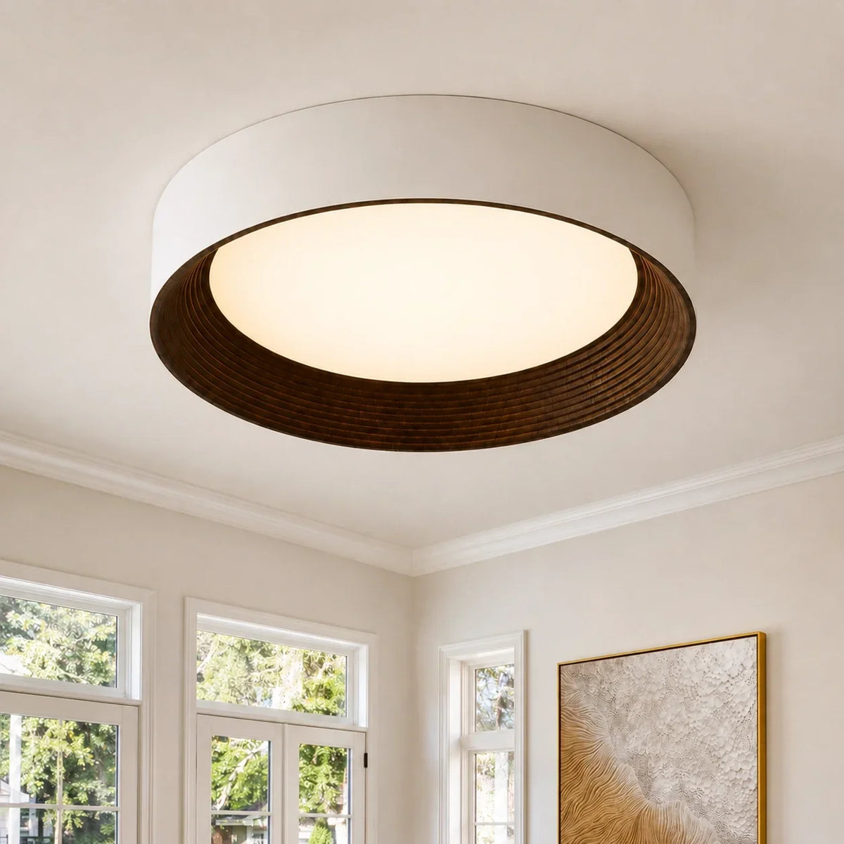 LED Flush Mount Ceiling Light Round Wood