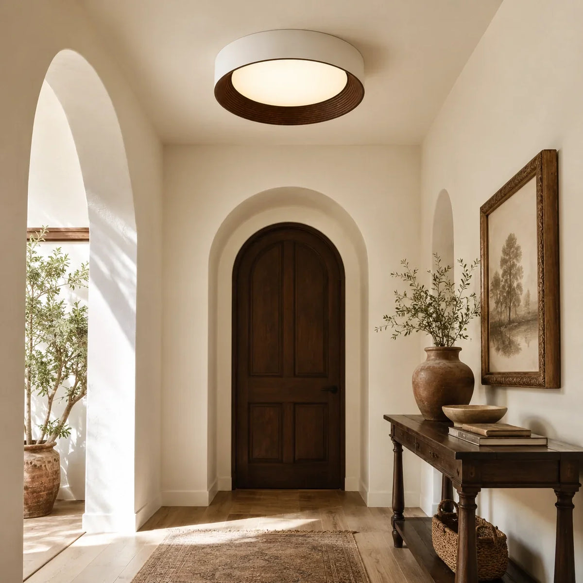 LED Flush Mount Ceiling Light Round Wood