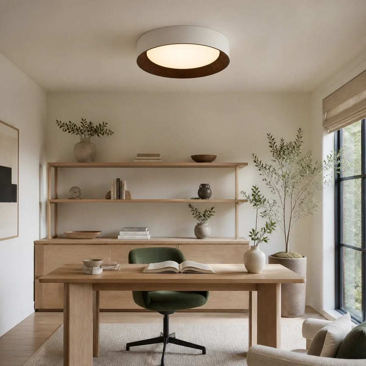 LED Flush Mount Ceiling Light Round Wood