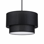 Linen Drum Pendant Light Double Tier Fabric Shade