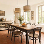 Linen Drum Pendant Light Double Tier Fabric Shade