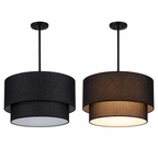 Linen Drum Pendant Light Double Tier Fabric Shade