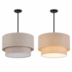 Linen Drum Pendant Light Double Tier Fabric Shade
