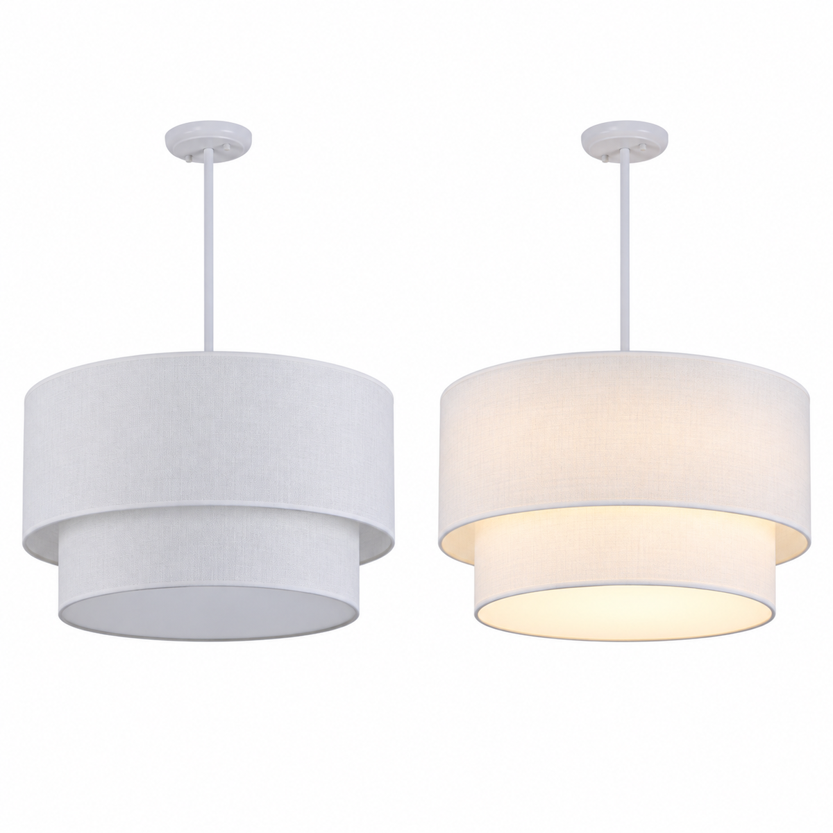 Linen Drum Pendant Light Double Tier Fabric Shade