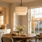 Linen Drum Pendant Light Double Tier Fabric Shade