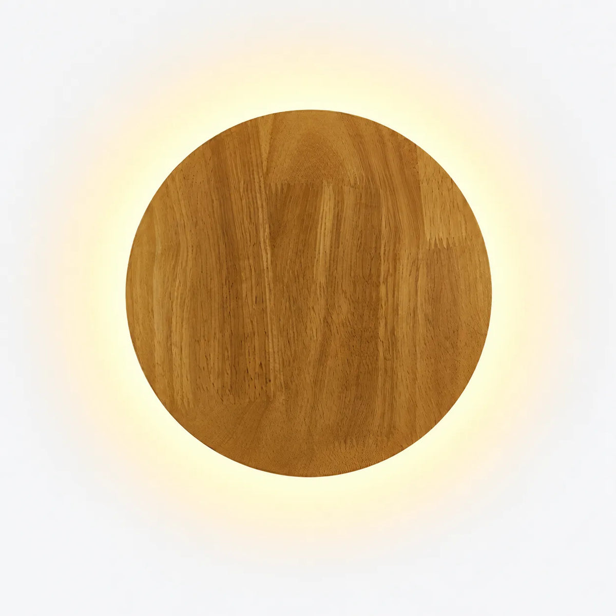 Round Wood LED Wall Sconce Backlit Halo Scandinavian