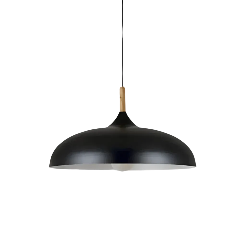Scandinavian Metal Dome Pendant Light with Oak Wood Accent