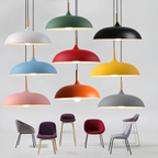 Scandinavian Metal Dome Pendant Light with Oak Wood Accent