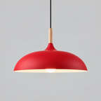 Scandinavian Metal Dome Pendant Light with Oak Wood Accent