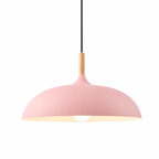 Scandinavian Metal Dome Pendant Light with Oak Wood Accent