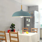 Scandinavian Metal Dome Pendant Light with Oak Wood Accent
