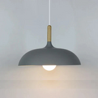 Scandinavian Metal Dome Pendant Light with Oak Wood Accent