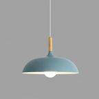 Scandinavian Metal Dome Pendant Light with Oak Wood Accent