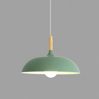 Scandinavian Metal Dome Pendant Light with Oak Wood Accent