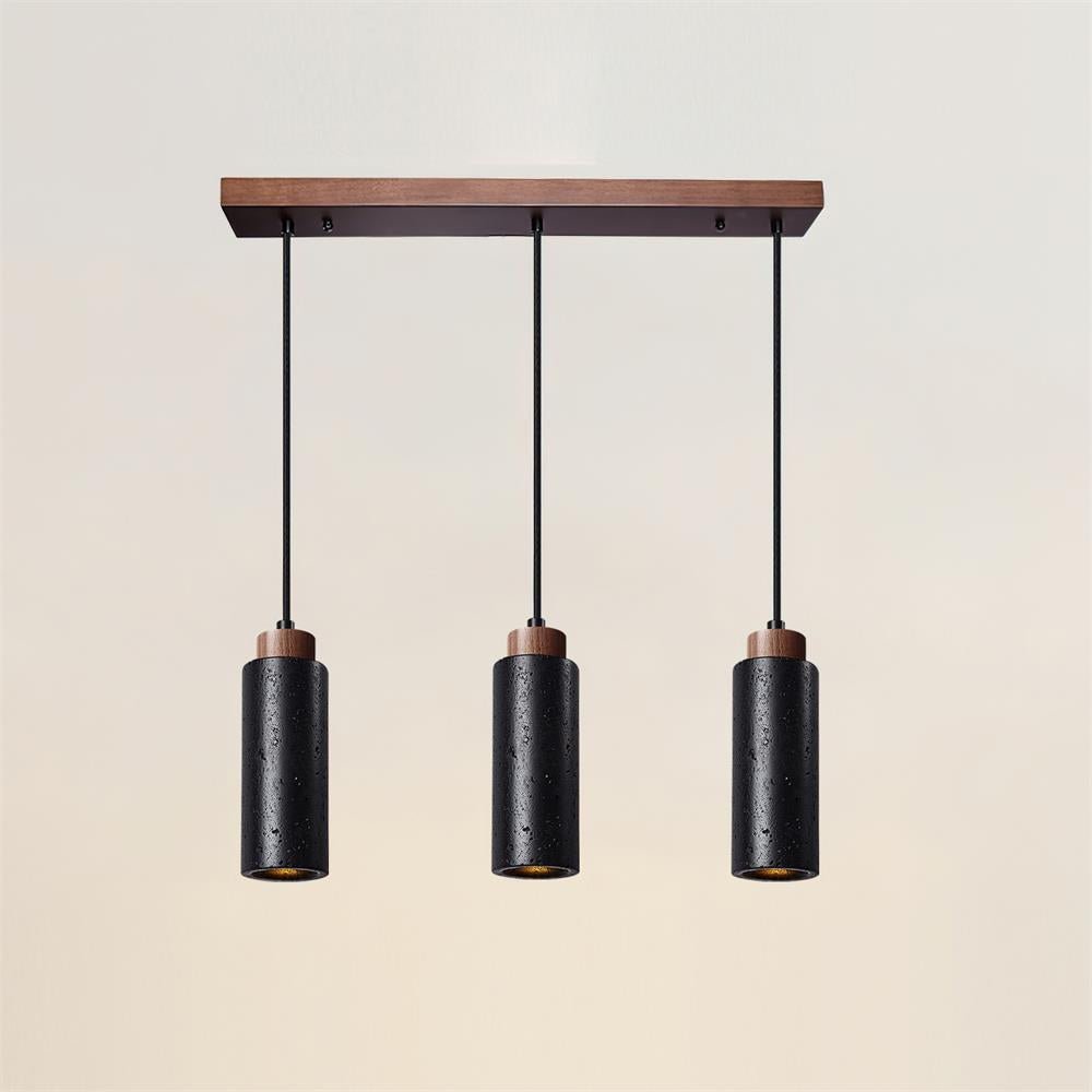 Travertine Cylinder Wood Accent Japandi Pendant Light