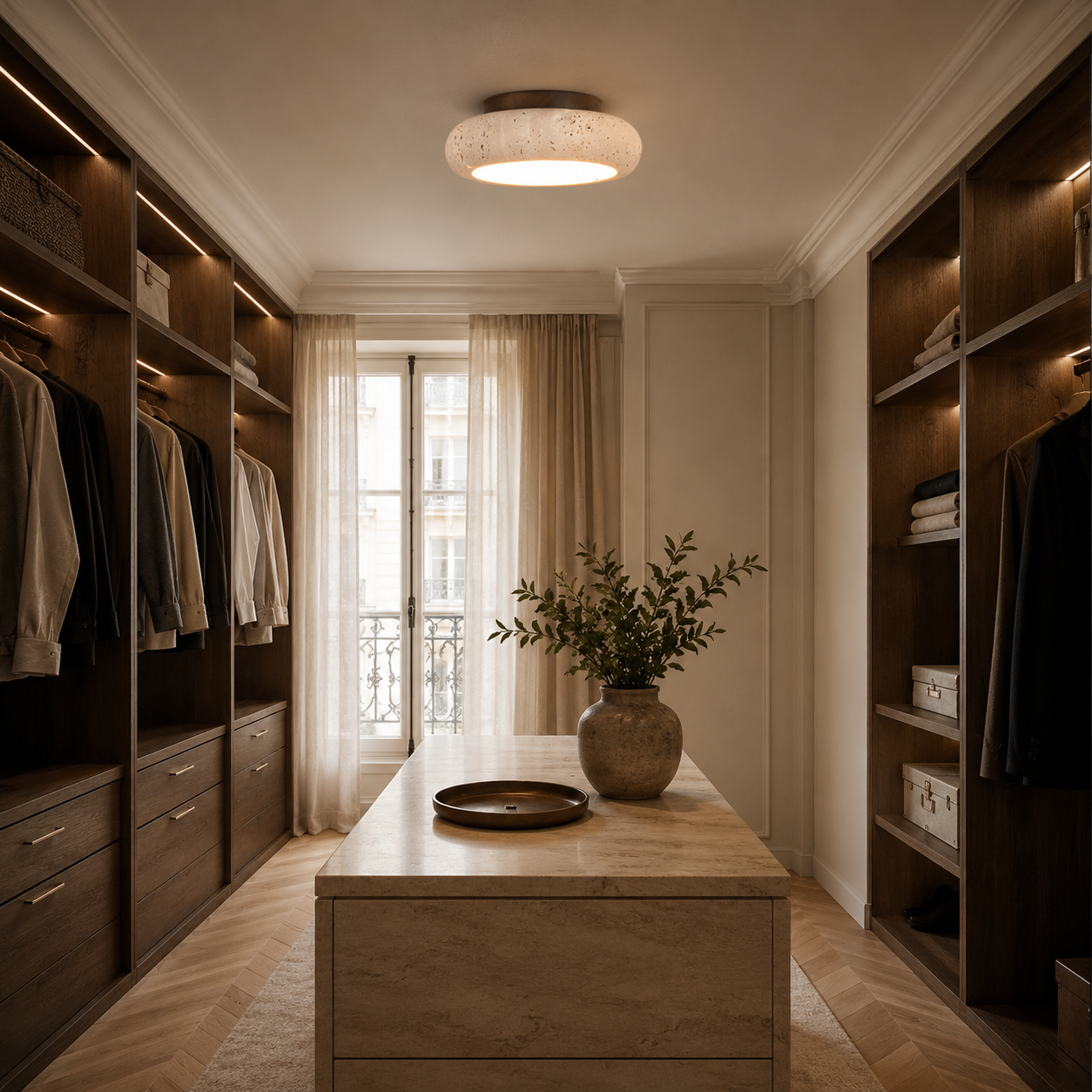 Travertine LED Ceiling Light with Wood