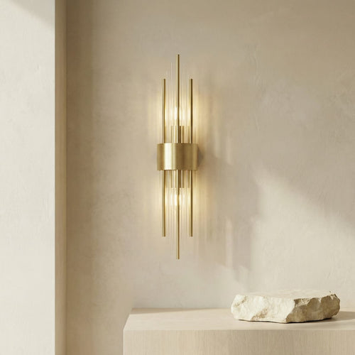 Art Deco Gold Wall Sconce Crystal Glass Rod Up Down Light