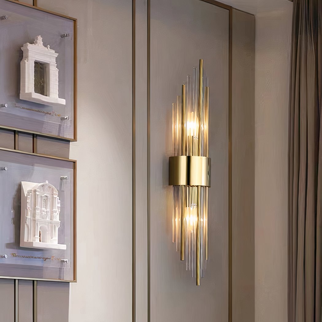 Art Deco Gold Wall Sconce Crystal Glass Rod Up Down Light
