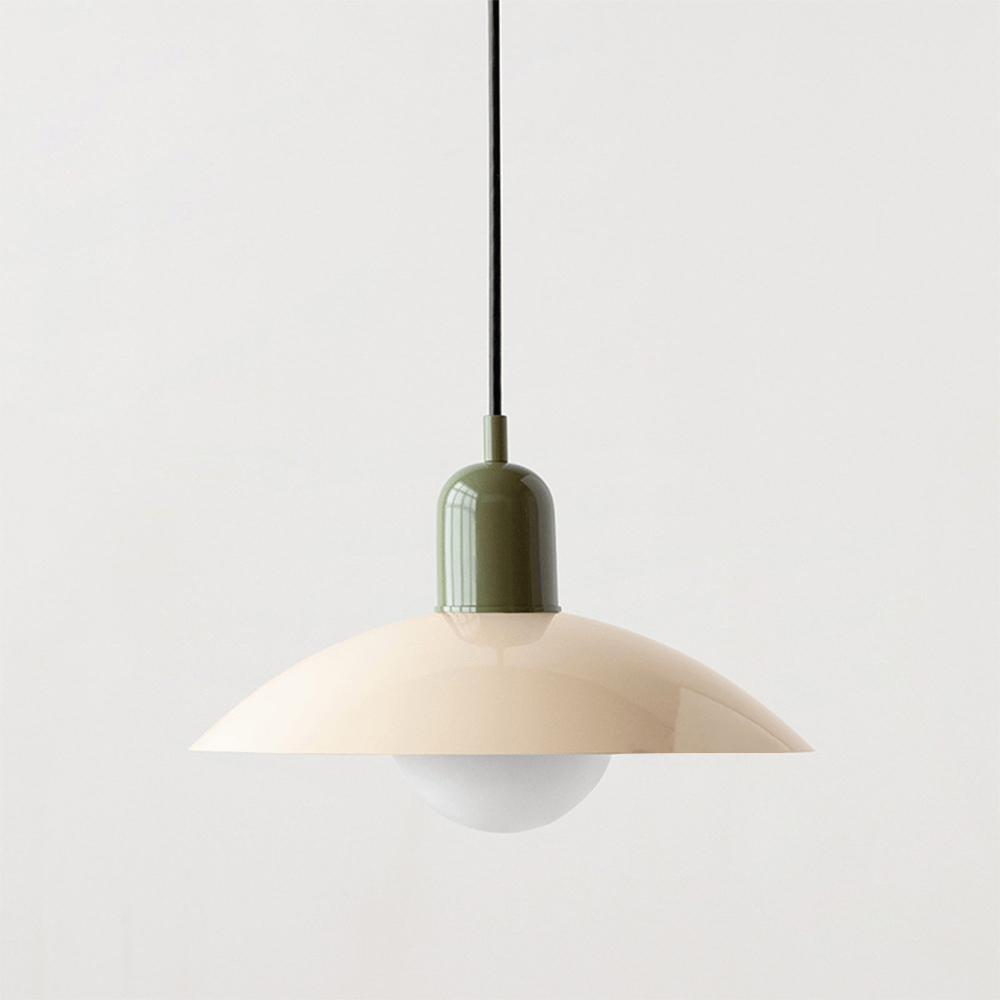 Bauhaus Wide Brim Metal Shade Glass Globe Pendant Light