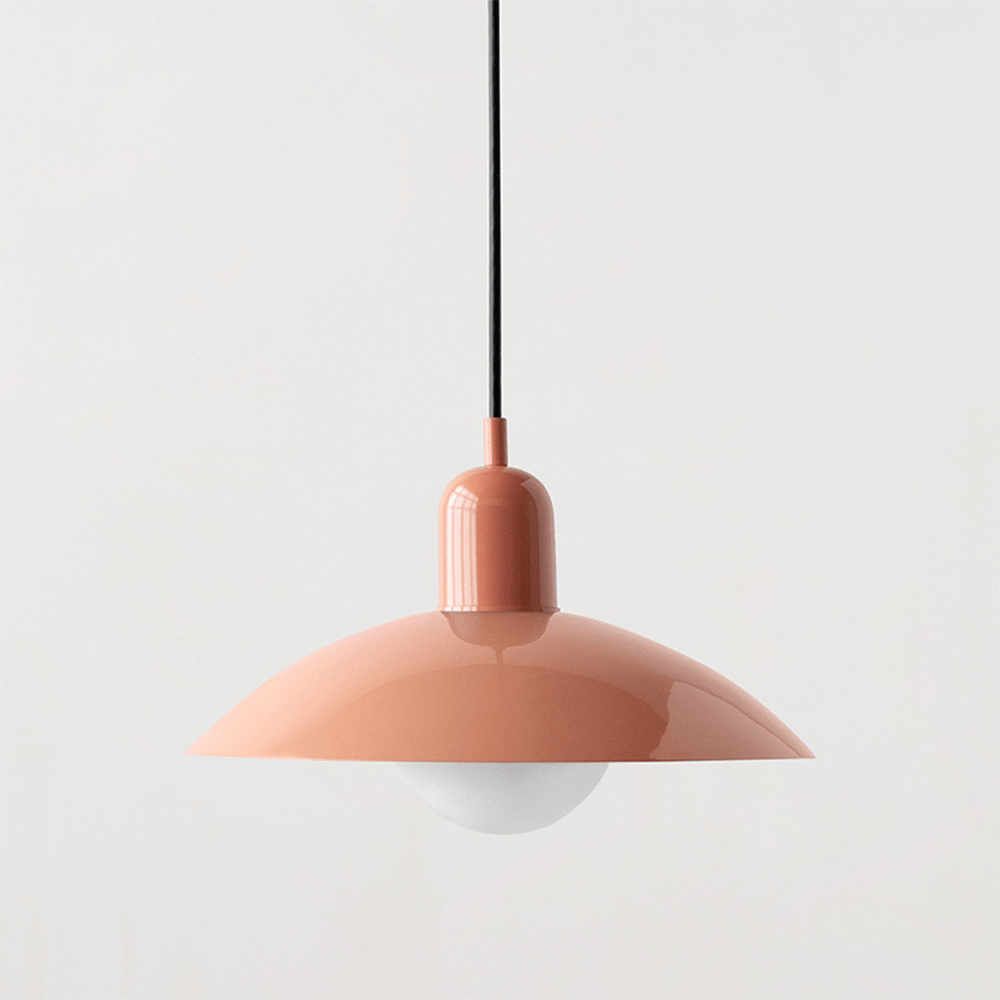 Bauhaus Wide Brim Metal Shade Glass Globe Pendant Light