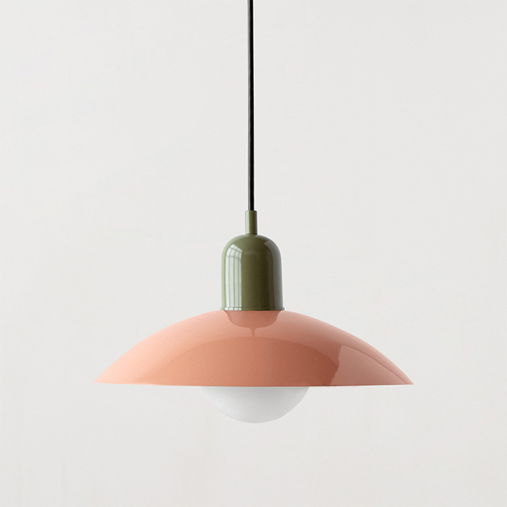 Bauhaus Wide Brim Metal Shade Glass Globe Pendant Light