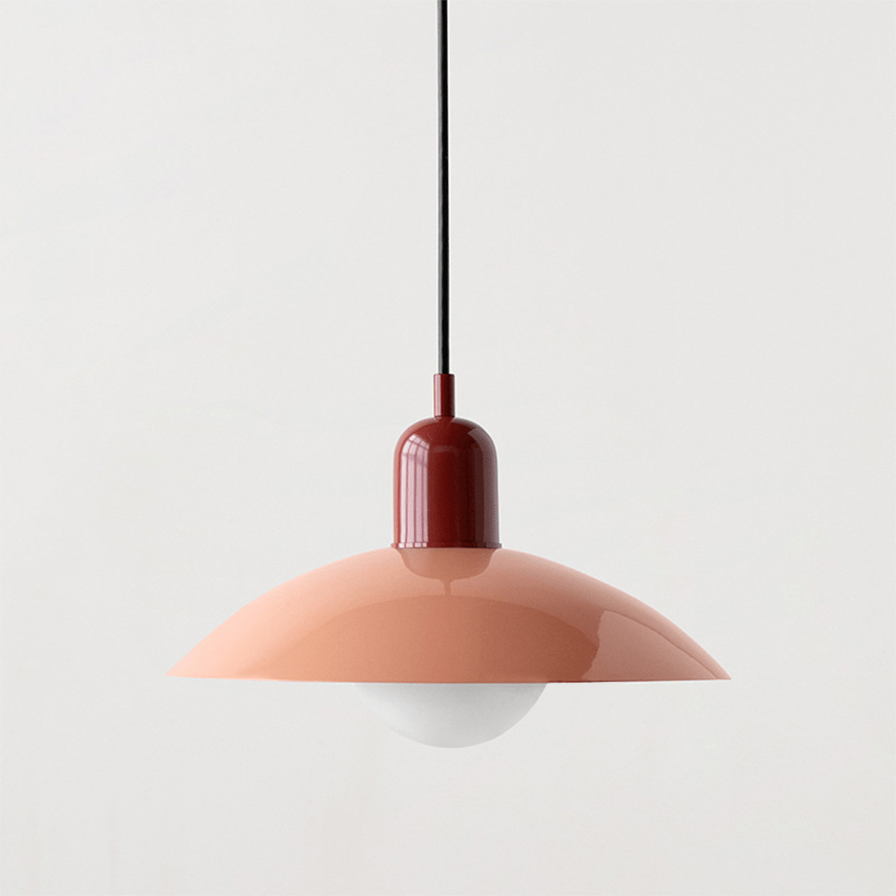 Bauhaus Wide Brim Metal Shade Glass Globe Pendant Light