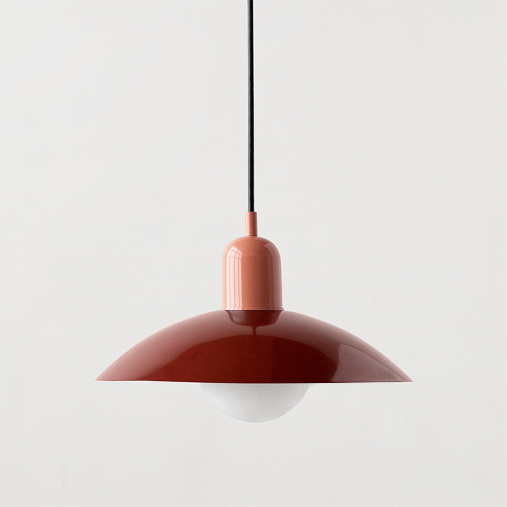 Bauhaus Wide Brim Metal Shade Glass Globe Pendant Light
