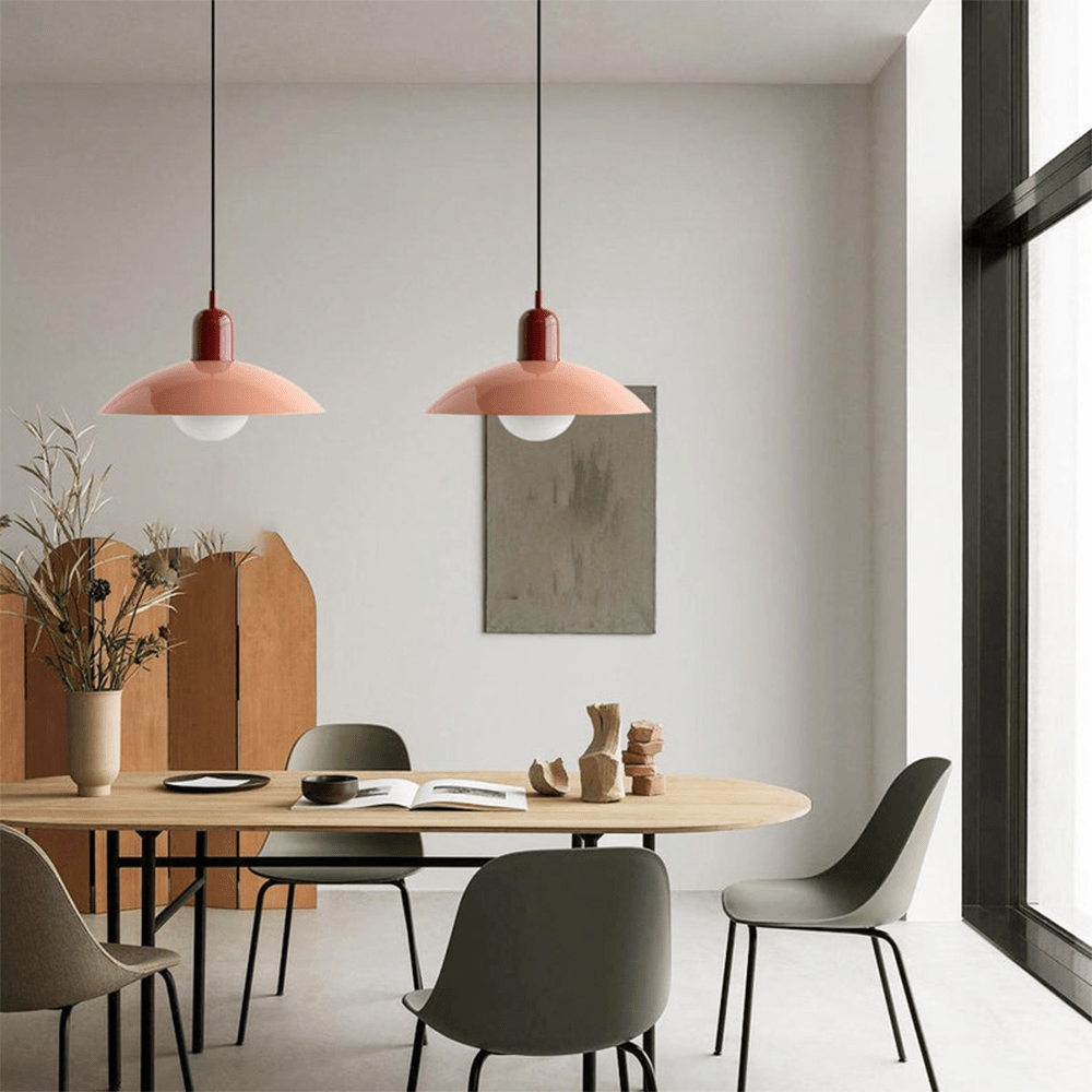 Bauhaus Wide Brim Metal Shade Glass Globe Pendant Light