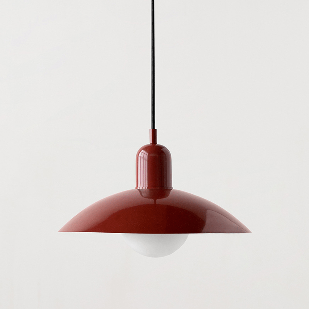 Bauhaus Wide Brim Metal Shade Glass Globe Pendant Light