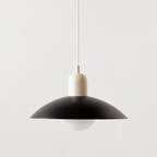 Bauhaus Wide Brim Metal Shade Glass Globe Pendant Light