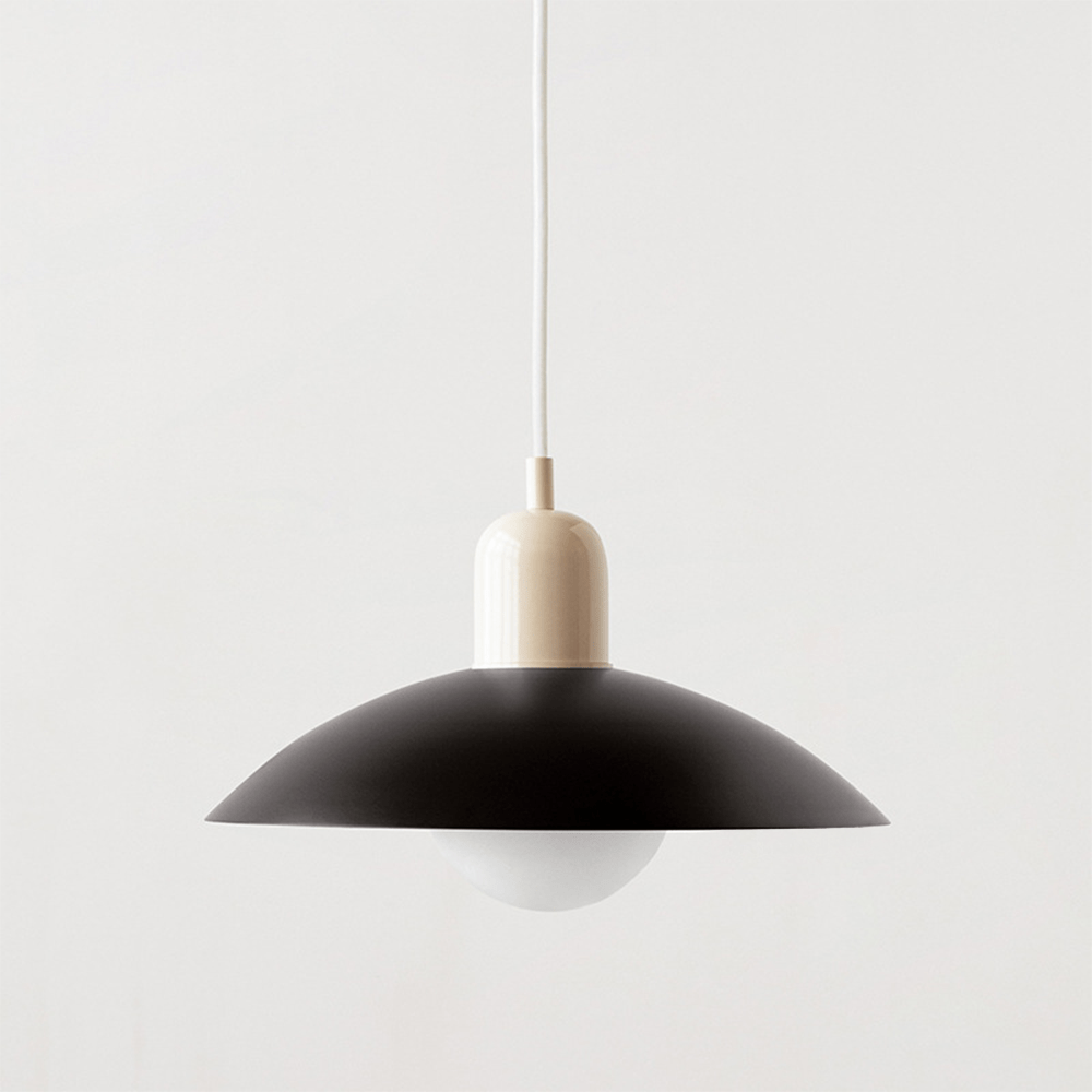 Bauhaus Wide Brim Metal Shade Glass Globe Pendant Light