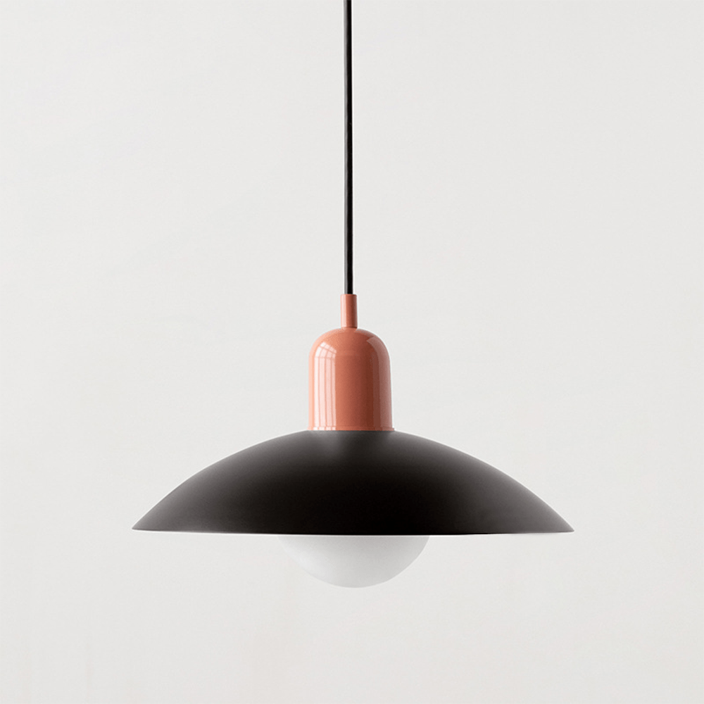 Bauhaus Wide Brim Metal Shade Glass Globe Pendant Light