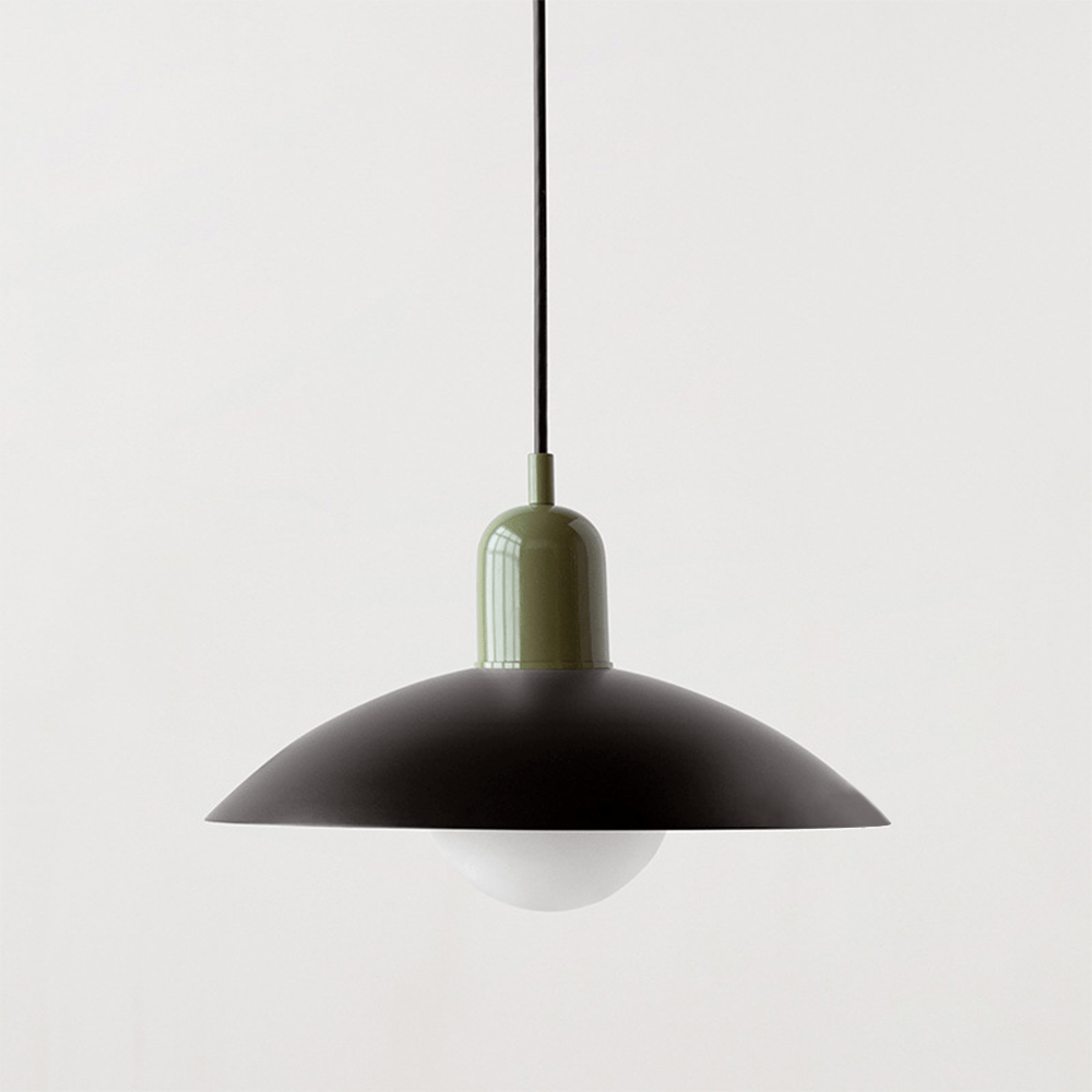 Bauhaus Wide Brim Metal Shade Glass Globe Pendant Light