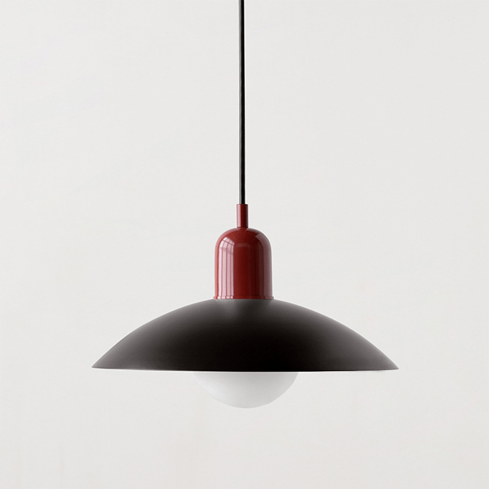 Bauhaus Wide Brim Metal Shade Glass Globe Pendant Light