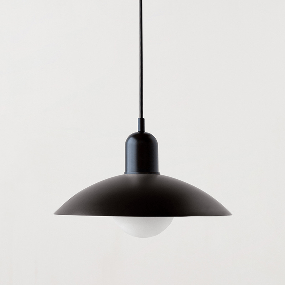 Bauhaus Wide Brim Metal Shade Glass Globe Pendant Light