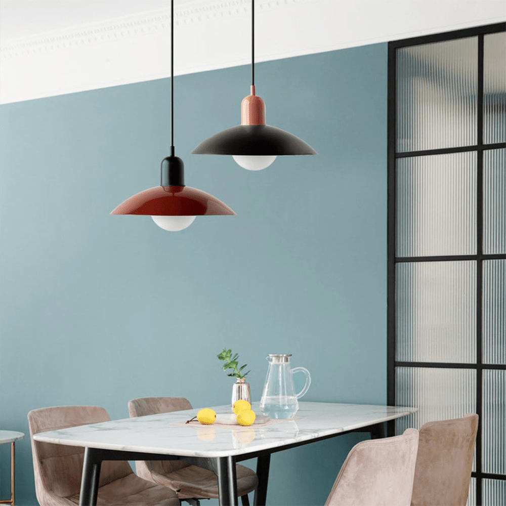 Bauhaus Wide Brim Metal Shade Glass Globe Pendant Light