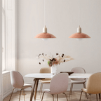 Bauhaus Wide Brim Metal Shade Glass Globe Pendant Light