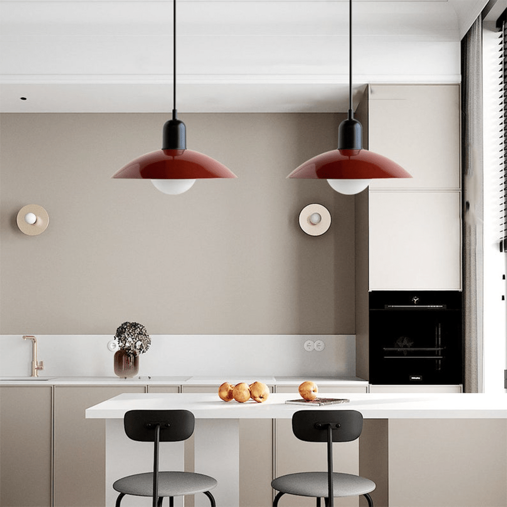 Bauhaus Wide Brim Metal Shade Glass Globe Pendant Light